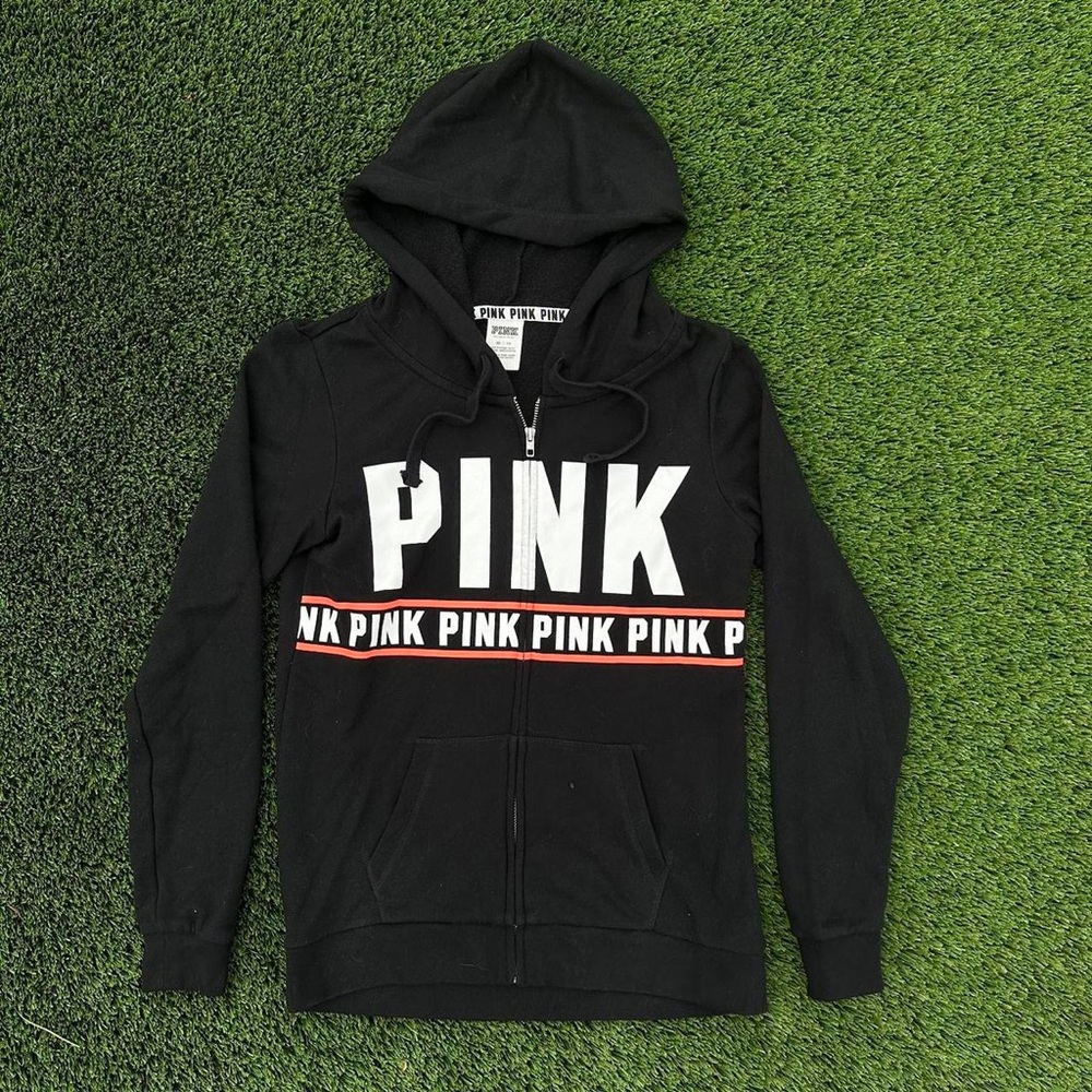 Victoria’s Secret Pink Y2K Full Zip Up Hoodie Jacket Black Size XS